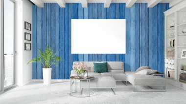 Boş çerçeve ile modern parlak iç. 3D render