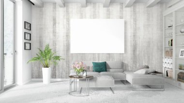 Boş çerçeve ile modern parlak iç. 3D render