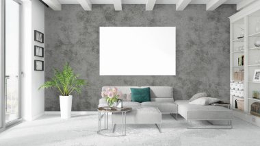 Boş çerçeve ile modern parlak iç. 3D render