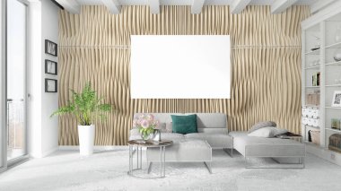 Boş çerçeve ile modern parlak iç. 3D render