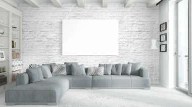 Boş çerçeve ile modern parlak iç. 3D render