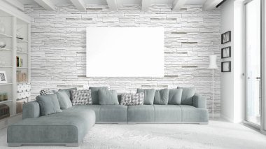 Boş çerçeve ile modern parlak iç. 3D render