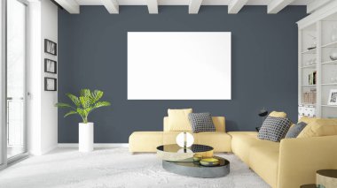 Boş çerçeve ile modern parlak iç. 3D render