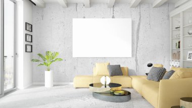 Boş çerçeve ile modern parlak iç. 3D render