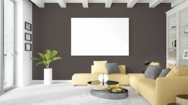 Boş çerçeve ile modern parlak iç. 3D render