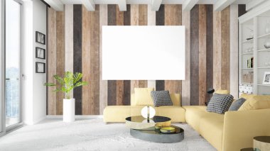 Boş çerçeve ile modern parlak iç. 3D render