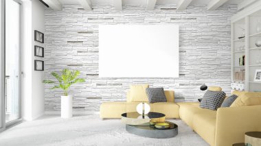 Boş çerçeve ile modern parlak iç. 3D render