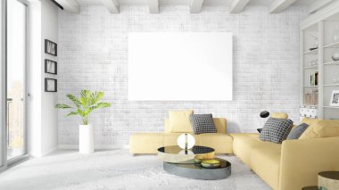 Boş çerçeve ile modern parlak iç. 3D render