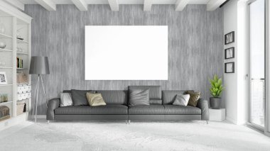 Boş çerçeve ile modern parlak iç. 3D render