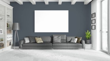 Boş çerçeve ile modern parlak iç. 3D render