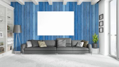 Boş çerçeve ile modern parlak iç. 3D render