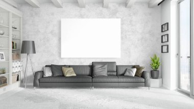 Boş çerçeve ile modern parlak iç. 3D render