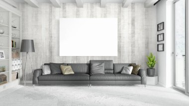 Boş çerçeve ile modern parlak iç. 3D render