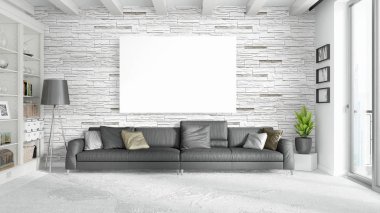 Boş çerçeve ile modern parlak iç. 3D render