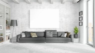 Boş çerçeve ile modern parlak iç. 3D render