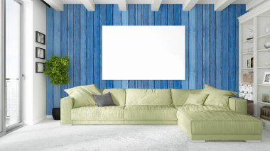 Boş çerçeve ile modern parlak iç. 3D render