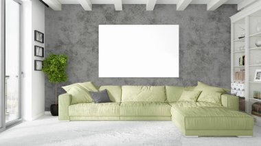 Boş çerçeve ile modern parlak iç. 3D render