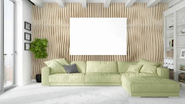 Boş çerçeve ile modern parlak iç. 3D render