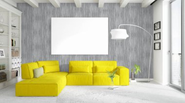 Boş çerçeve ile modern parlak iç. 3D render