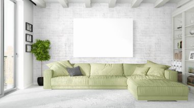 Boş çerçeve ile modern parlak iç. 3D render
