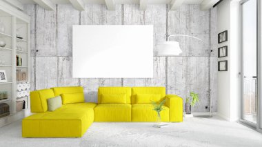 Boş çerçeve ile modern parlak iç. 3D render