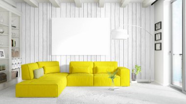 Boş çerçeve ile modern parlak iç. 3D render