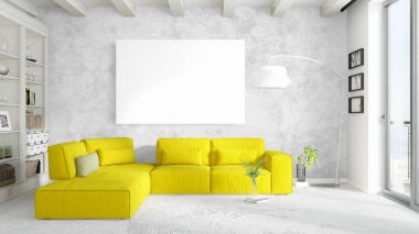 Boş çerçeve ile modern parlak iç. 3D render