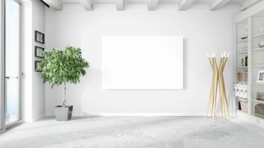 Boş çerçeve ile modern parlak iç. 3D render