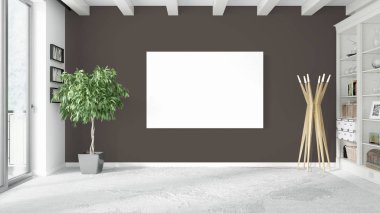 Boş çerçeve ile modern parlak iç. 3D render