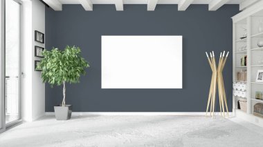 Boş çerçeve ile modern parlak iç. 3D render