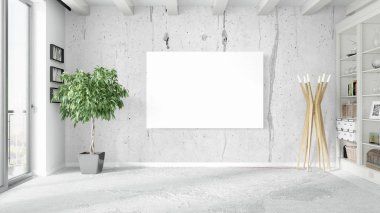 Boş çerçeve ile modern parlak iç. 3D render