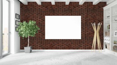 Boş çerçeve ile modern parlak iç. 3D render