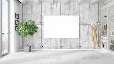 Boş çerçeve ile modern parlak iç. 3D render
