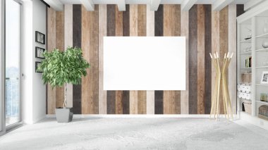 Boş çerçeve ile modern parlak iç. 3D render