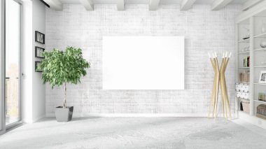 Boş çerçeve ile modern parlak iç. 3D render