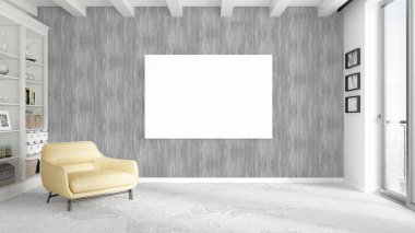 Boş çerçeve ile modern parlak iç. 3D render