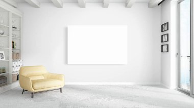 Boş çerçeve ile modern parlak iç. 3D render