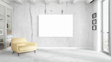 Boş çerçeve ile modern parlak iç. 3D render