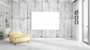 Boş çerçeve ile modern parlak iç. 3D render