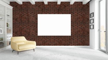 Boş çerçeve ile modern parlak iç. 3D render