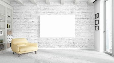 Boş çerçeve ile modern parlak iç. 3D render