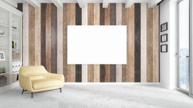Boş çerçeve ile modern parlak iç. 3D render