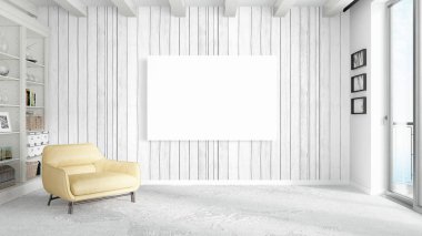 Boş çerçeve ile modern parlak iç. 3D render