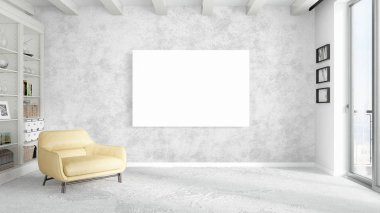 Boş çerçeve ile modern parlak iç. 3D render