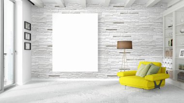 Boş çerçeve ile modern parlak iç. 3D render