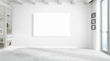 Boş çerçeve ile modern parlak iç. 3D render