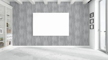 Boş çerçeve ile modern parlak iç. 3D render