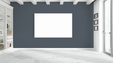 Boş çerçeve ile modern parlak iç. 3D render