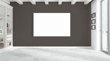 Boş çerçeve ile modern parlak iç. 3D render