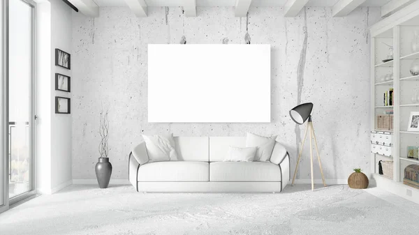 빈 프레임 현대 밝은 인테리어. 3 차원 렌더링 — 스톡 사진